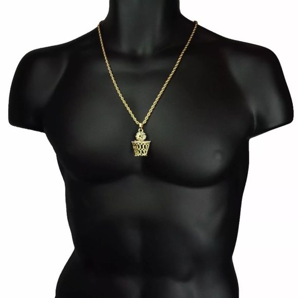 Iced Out Basketball Pendant & 24" Rope Chain - Picture 4 of 4